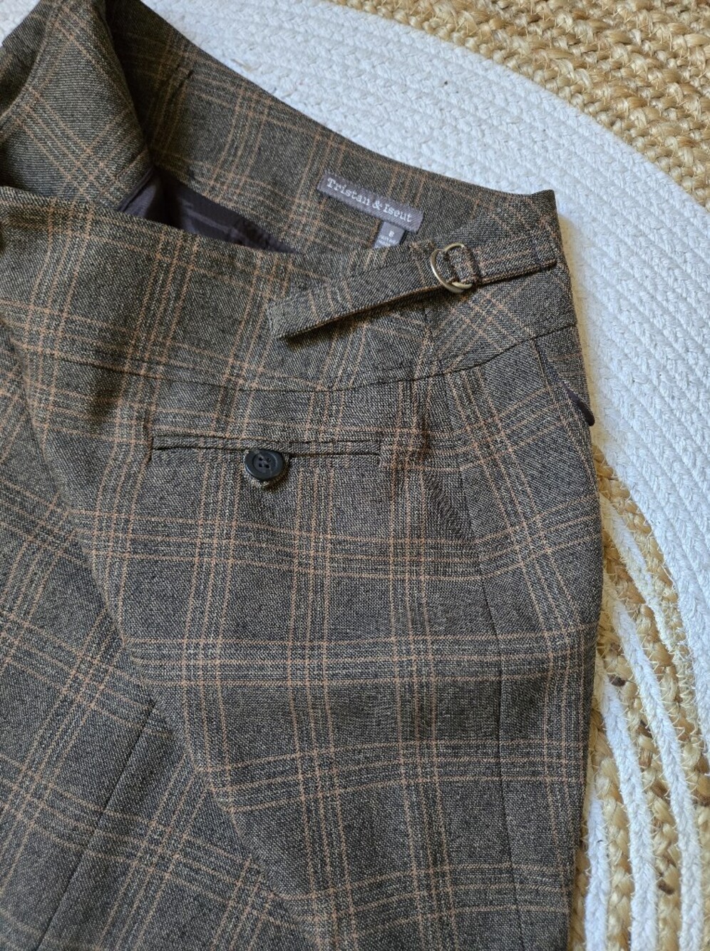 Tristan & Iseut Vintage Brown Plaid Pencil Skirt Dark Academia Preppy Classic 8 - Picture 4 of 15